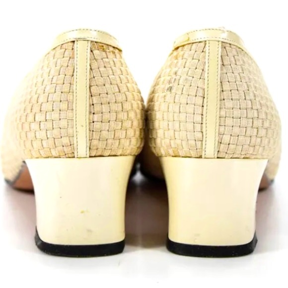 Sz8 Salvatore Ferragamo Woven Off White Leather Heels - Picture 5 of 6